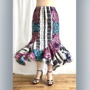 Multicolor swirl skirt. Ameynra by Sofia. Paisley-n-flowers. Size M. Midi. New